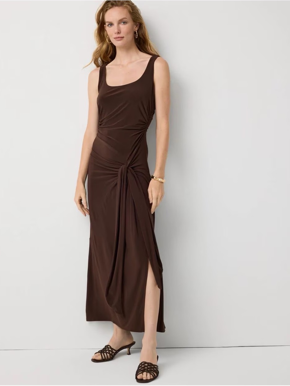 WHBM Brown Twist-Detail Maxi Dress